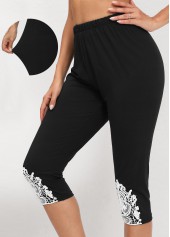 Black Tribal Print High Waisted Capri Elastic Waist Leggings | thumb picture 