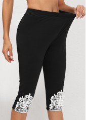 Black Tribal Print High Waisted Capri Elastic Waist Leggings | thumb picture 