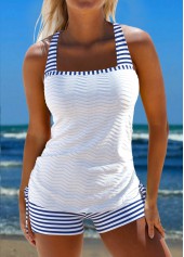 Patchwork Striped Jacquard Blue Tankini Set | thumb picture 