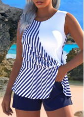 Ruched Button Striped Navy Tankini Set | thumb picture 