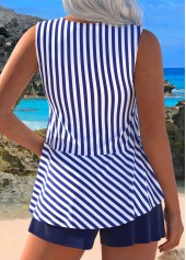 Ruched Button Striped Navy Tankini Set | thumb picture 
