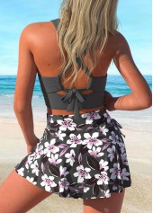Tie Floral Print Dark Grey Bikini Set | thumb picture 