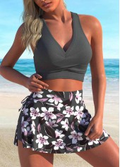 Tie Floral Print Dark Grey Bikini Set | thumb picture 