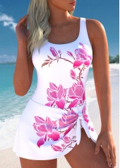 Tie Floral Print Pink One Piece Swimdress