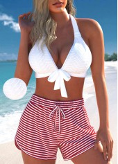 Criss Cross Striped White Bikini Set