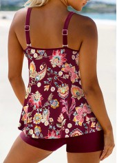 Lightweight Random Floral Print Dark Reddish Purple Tankini Set | thumb picture 