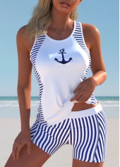Cut Out Striped White Tankini Set