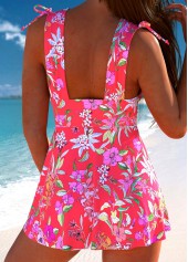 Drawstring Mid Waisted Floral Print Coral Tankini Set | thumb picture 