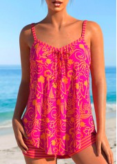 Bowknot Graffiti Print Hot Pink Tankini Set