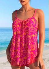 Bowknot Graffiti Print Hot Pink Tankini Set | thumb picture 