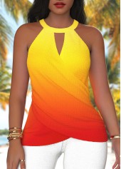 Orange Cut Out Ombre Sleeveless Round Neck Tank Top