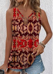 Red Cut Out Tribal Print Sleeveless Tank Top | thumb picture 