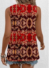 Red Cut Out Tribal Print Sleeveless Tank Top | thumb picture 