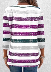 Plus Size Dark Purple Button 3/4 Sleeve T Shirt