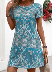 Mint Green Tribal Print Short Round Neck Dress | thumb picture 