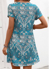 Mint Green Tribal Print Short Round Neck Dress | thumb picture 