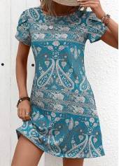Mint Green Tribal Print Short Round Neck Dress | thumb picture 
