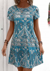 Mint Green Tribal Print Short Round Neck Dress | thumb picture 