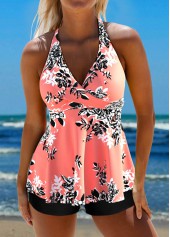 Criss Cross Floral Print Coral Tankini Top-No Bottom | picture 4
