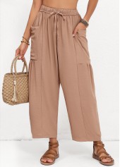 Light Coffee Pocket Elastic Waist High Waisted Pants | thumb picture 