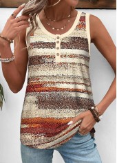 Light Yellow Button Striped Sleeveless Round Neck Tank Top