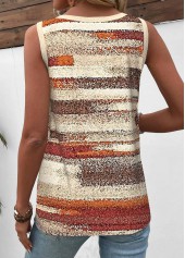 Light Yellow Button Striped Sleeveless Round Neck Tank Top | thumb picture 