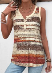 Light Yellow Button Striped Sleeveless Round Neck Tank Top | thumb picture 