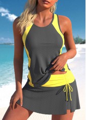 Cut Out Grey Drawstring Tankini Set