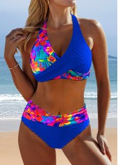 Surplice Floral Print Royal Blue Bikini Set | thumb picture 