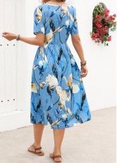 Light Blue Pleated Floral Print Short Sleeve Dress | thumb picture 