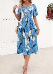 Light Blue Pleated Floral Print Short Sleeve Dress | thumb picture 