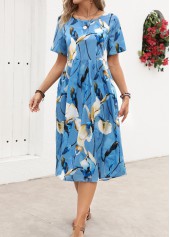 Light Blue Pleated Floral Print Short Sleeve Dress | thumb picture 
