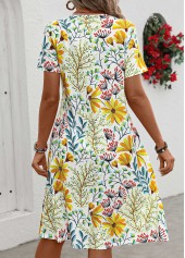 Yellow Pocket Floral Print Short Sleeve Round Neck Dress | thumb picture 