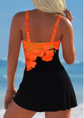 Tie Floral Print Black One Piece Swimdress | thumb picture 