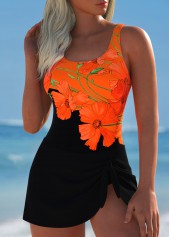 Tie Floral Print Black One Piece Swimdress | thumb picture 