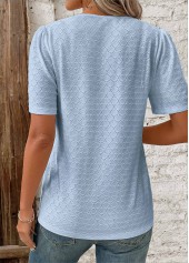 Blue Patchwork Short Sleeve V Neck Blouse | thumb picture 