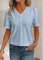 Blue Patchwork Short Sleeve V Neck Blouse | thumb picture 