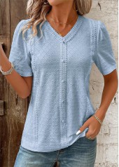 Blue Patchwork Short Sleeve V Neck Blouse | thumb picture 