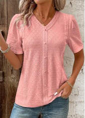 Pink Patchwork Short Sleeve V Neck Blouse | thumb picture 