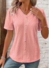 Pink Patchwork Short Sleeve V Neck Blouse | thumb picture 