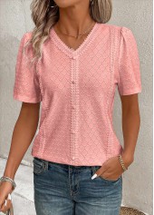 Pink Patchwork Short Sleeve V Neck Blouse | thumb picture 