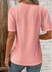Pink Patchwork Short Sleeve V Neck Blouse | thumb picture 