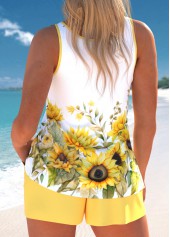 Cut Out Floral Print Light Yellow Tankini Set | thumb picture 