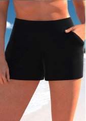 High Waisted Black Pocket Beach Shorts