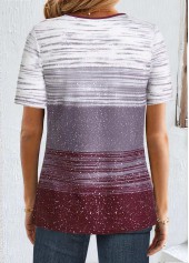 Multi Color Button Striped Short Sleeve T Shirt | thumb picture 