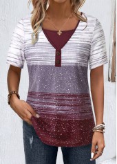 Multi Color Button Striped Short Sleeve T Shirt | thumb picture 