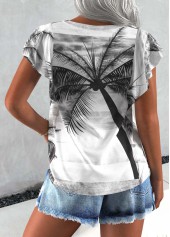 Light Grey Tuck Stitch Plants Print T Shirt | thumb picture 