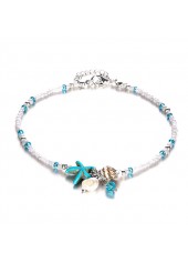 Mint Green Beaded Starfish Alloy Anklet | thumb picture 