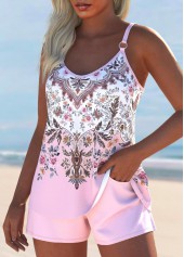 Pocket Tribal Print Light Pink Tankini Set | thumb picture 