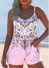 Pocket Tribal Print Light Pink Tankini Set